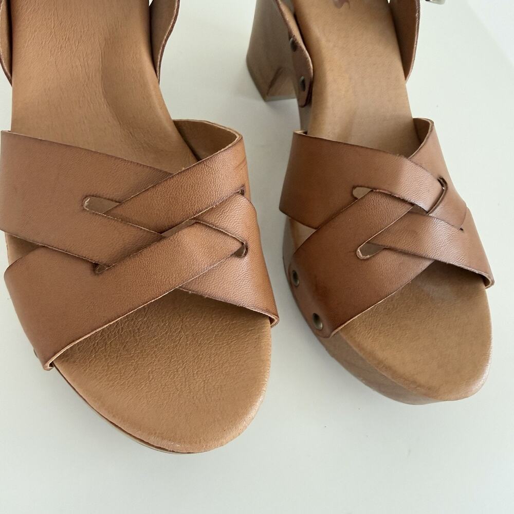 Korks Platform Sandals Womens 9 Brown Tan Wood Heel Strap Studs Boho Earthy‎ - Picture 8 of 9